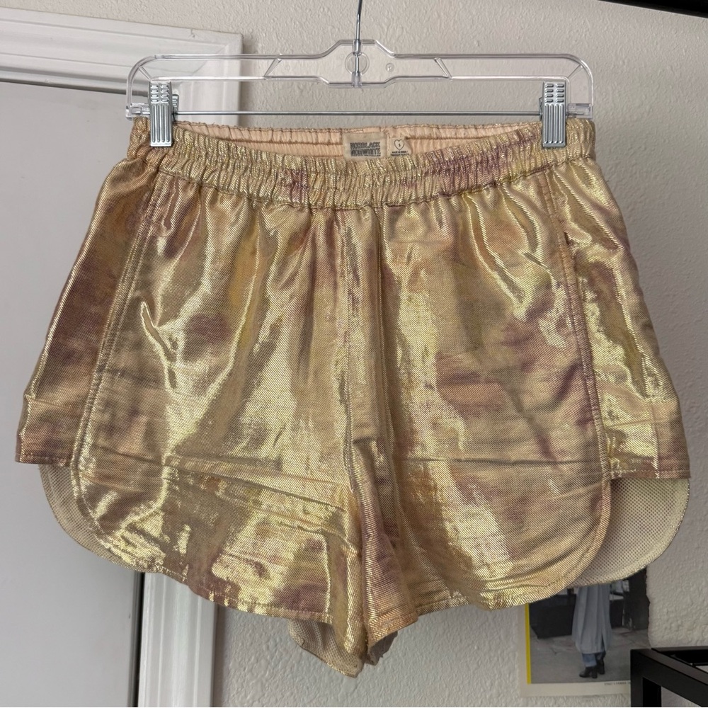 NORBLACK NORWHITE gold shimmer iridescent metallic tulip hem elastic waist short